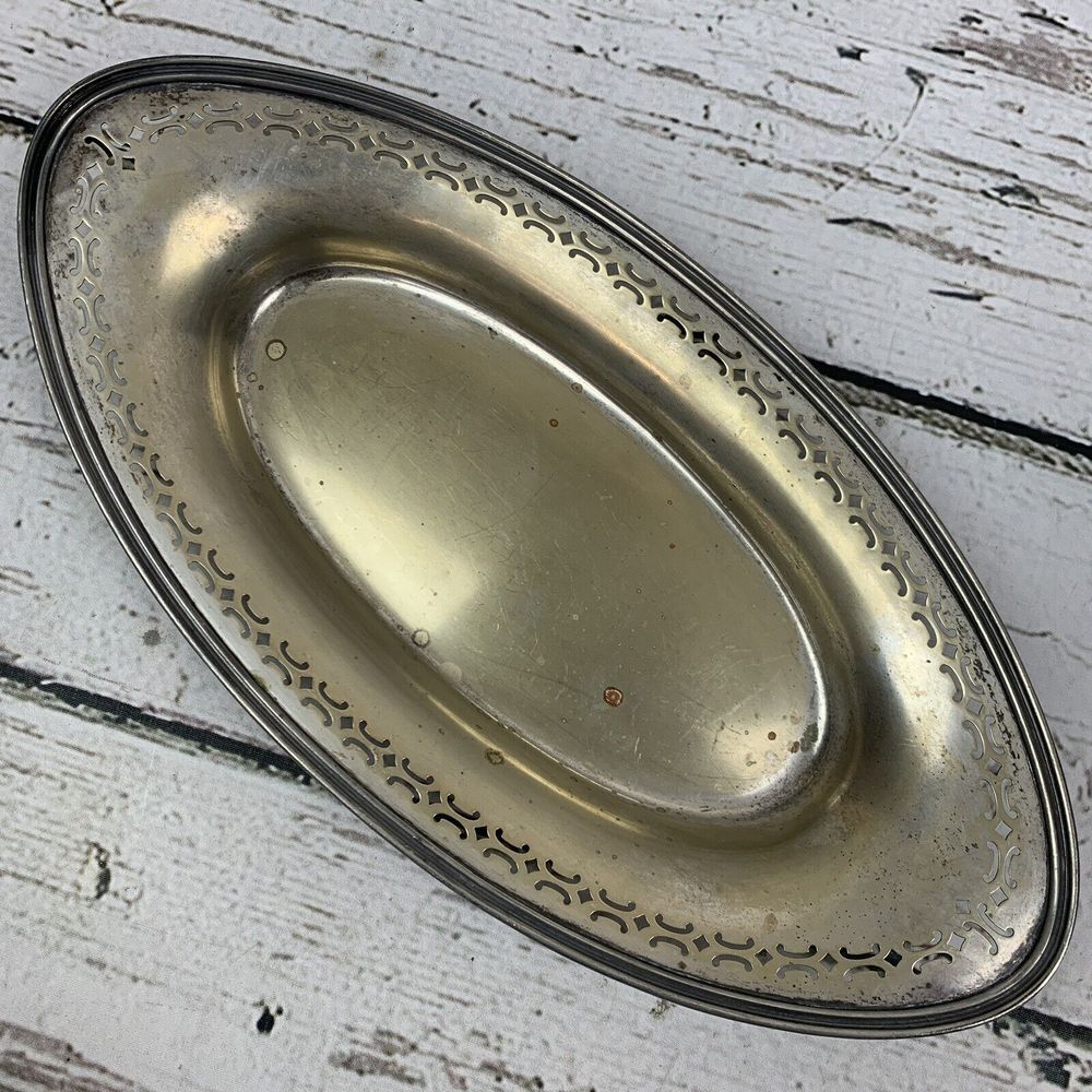T&T NS‎ Vintage Silver-Plated Oval Serving Platter with Ornate Border Design
